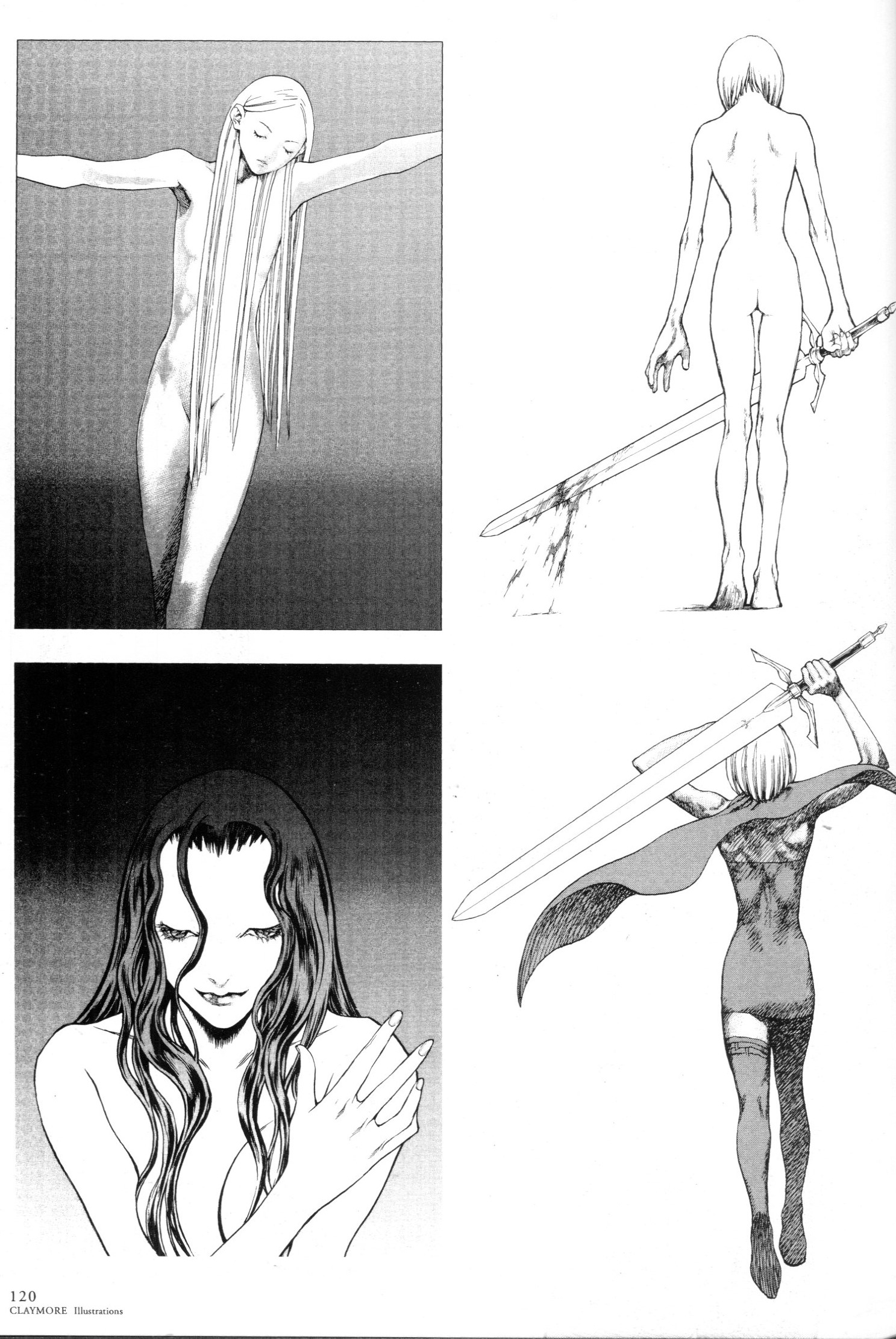 Yagi Norihiro Claymore Ass Blood Breast Hold Dress Monochrome Naked